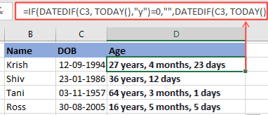 age calculation using YEARFRAC example