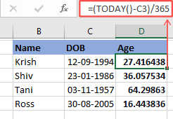 age calculation using dob example