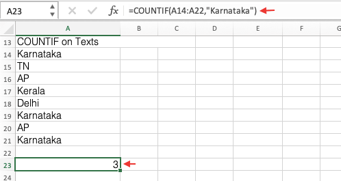 COUNTIF Function on Texts