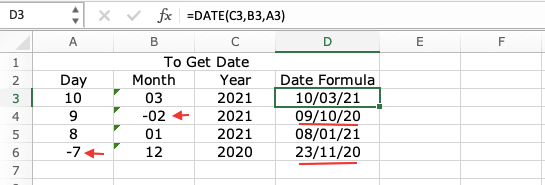 Date Formula Negative Values in Excel