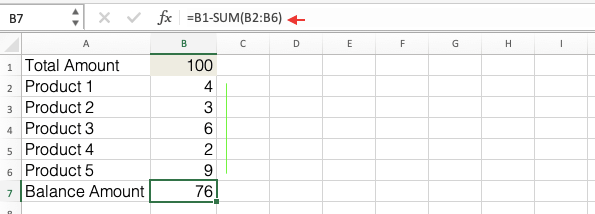 Subtraction on Excel